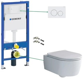 Set vas wc suspendat rimless cu capac soft close Villeroy  Boch, rezervor incastrat si clapeta alba Geberit