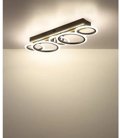 Plafoniera LED CCT BLEVINS riflaj MDF cu efect de lemn