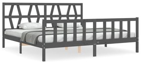 3192513 vidaXL Cadru pat cu tăblie 200x200 cm, gri, lemn masiv