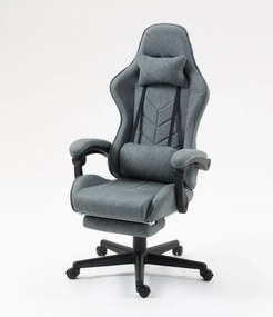 Scaun gaming, masaj în perna lombară, suport picioare, textil, Gri