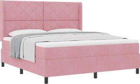 vidaXL Pat cu arcuri cu saltea cu headboard Roz 180 x 200 cm Catifea