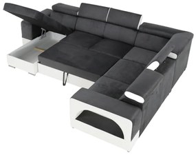 colţar în formă de U, piele ecologică albă/material textil gri, model stânga, KAMELIA