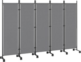 Outsunny Separator de cameră 5 piese 252 x 40 cm Paravan independent cu 12 roți Pliabil Separator DIY Gri închis | Aosom Romania