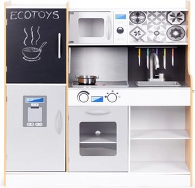 Bucătărie de jucărie din lemn cu sunet și bord LED accesorii metalice