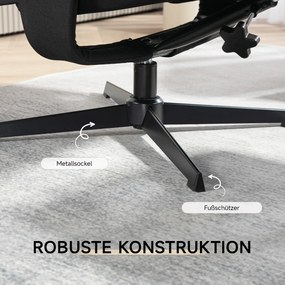 HOMCOM Fotoliu rabatabil cu taburet, rotativ, funcție de legănare, aspect catifelat, până la 150 kg, Negru | Aosom Romania