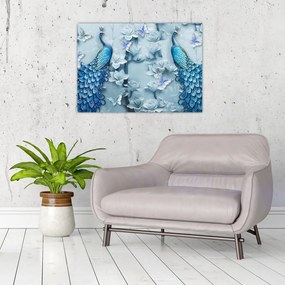 Tablou pe sticlă cu păuni (70x50 cm)