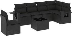 vidaXL Set canapele de grădină cu perne, 7 piese, negru, poliratan