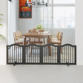 PawHut Barieră pentru câini barieră de protecție autoportantă cu picioare, barieră pliabilă pentru câini, 4 panouri, 208 x 29,5 x 61 cm, Negru | Aosom Romania