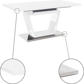 Masă dining, pliabilă, alb luciu extra ridicat / oţel, 160-220x90 cm, PERAK