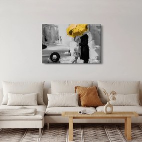 Tablou - Cuplu în dragoste sub o umbrelă, galben (90x60 cm)