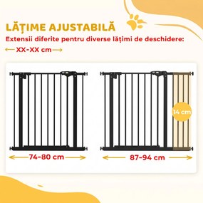 PawHut Poartă pentru Câini cu Lățime Reglabilă și Închidere Automată, Negru | Aosom Romania