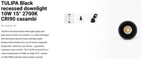 Spot LED incastrabil TULIPA Black recessed downlight 10W 15° 2700K CRI90 casambi