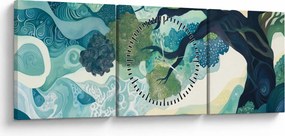 Tablou – Coroană verde a arborelui vieții (cu ceas) (90x30 cm)