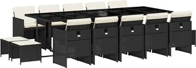 vidaXL Set mobilier de grădină cu perne, 15 piese, negru, poliratan