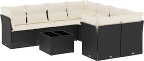 vidaXL Set mobilier de grădină cu perne, 9 piese, negru, poliratan