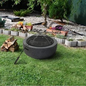 Vatră portabilă pe lemn cu grătar, antracit