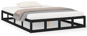 820840 vidaXL Cadru de pat dublu, negru, 135x190 cm, lemn masiv