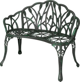 Outsunny Banc de grădină din aluminiu turnat, banc exterior 2 locuri cu spătar lalea, șezut floral, 99x57x78cm, vert antique | Aosom Romania