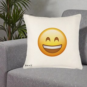 Perna Decorativa Emoji Zambet Mare, 40x40 cm, Crem Reliefat, Husa Detasabila, Perna Inclusa, BEKZ®