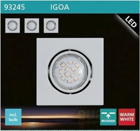 Set 3 spoturi, incastrabil pt. tavan fals, directionabil, dim. 9,5x9,5cm, LED Igoa 93245 EL