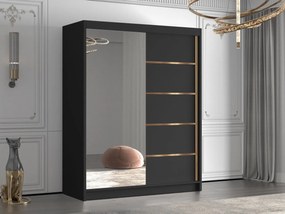 Dulap de haine cu uși culisante Hyzron III 150 (Negru + auriu) (cu oglindă). Promo -17%. 1105724