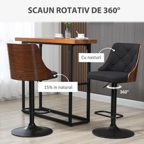 Set de 2 scaune de bar HOMCOM, inaltime reglabila si suport picioare, negru | Aosom Romania