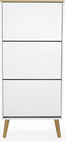 Pantofar cu detalii în decor de stejar și 3 compartimente Tenzo Dot, alb