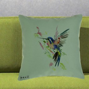 Perna Decorativa Colibri Acuarela, 40x40 cm, Verde, Husa Detasabila, Perna Inclusa, BEKZ®