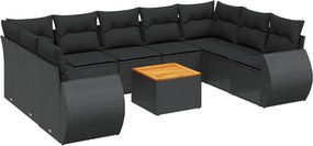 vidaXL Set canapele de grădină cu perne, 10 piese, negru, poliratan