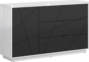 Comoda FORN, alb lucios/negru mat, PAL, 156x42.5x93 cm