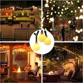 Ghirlandă solară decorativă, 50 LED, 8 funcții, 500 mAh, 9,5 m, IP67, alb cald
