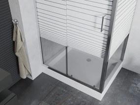 Mexen Apia cabina de duș glisantă 100 x 80 cm, dungi albe, crom + cadă de duș Rio - 840-100-080-01-20-4510