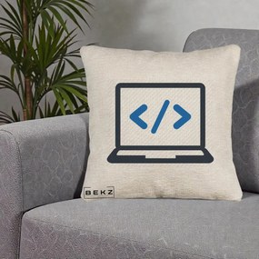 Perna Personalizata Laptop Cod HTML, 40x40 cm, Bej Canapea, Husa Detasabila, Perna Inclusa, BEKZ®