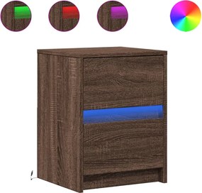 vidaXL Noptieră cu lumini LED, stejar maro, lemn prelucrat
