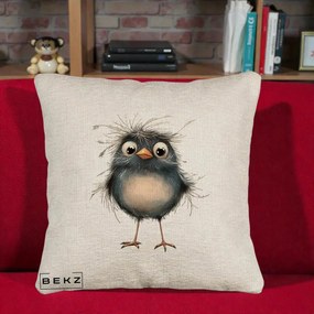 Perna Decorativa Pui Negru Zbarlit cu Pene Fine, 40x40 cm, Bej Canapea, Husa Detasabila, Perna Inclusa, BEKZ®