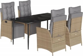 vidaXL Set mobilier pentru grădină, 5 piese, cu perne, bej, poliratan