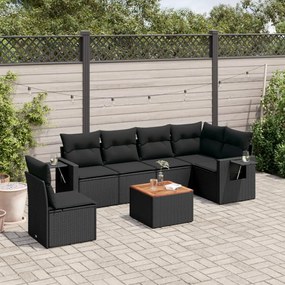 3256916 vidaXL Set canapele de grădină cu perne, 7 piese, negru, poliratan