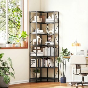 HOMCOM Bibliotecă Colțar cu 7 Rafturi, Stil Industrial, Efect Lemn Negru | Aosom Romania