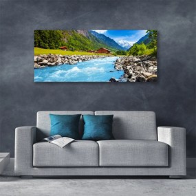Tablou pe panza canvas Munții pietre Lacul Verde Peisaj Gri Albastru
