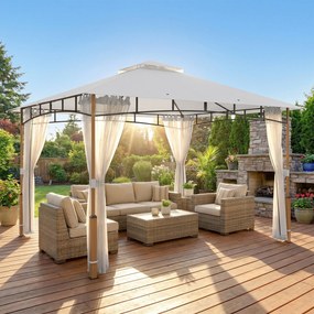 Outsunny Foișor 3 x 3.6 m, Acoperiș Dublu UPF50+ cu Plasă, Crem | Aosom Romania