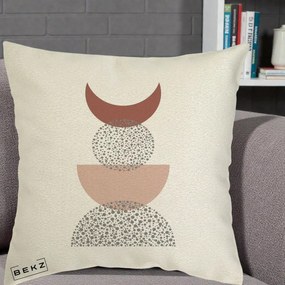 Perna Decorativa Boho Luna Plina si Forme Punctate, 40x40 cm, Ecru, Husa Detasabila, Perna Inclusa, BEKZ®