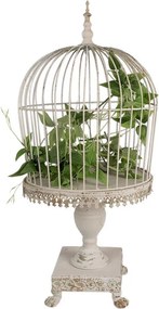 Colivie decorativa pentru pasari, crem, din metal, aspect vintage