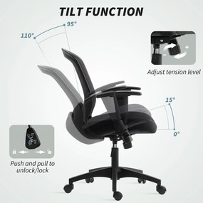Scaun de Birou HOMCOM Respirabil și Reclinabil cu Înălțime Reglabilă, Negru | Aosom Romania