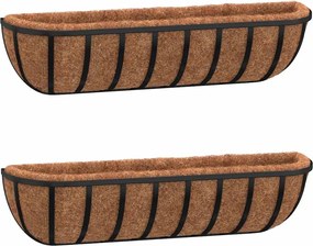 vidaXL Jgheab perete 2 buc. căptușeală cocos, negru, 61x19x16 cm, oțel