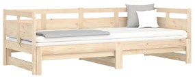 Pat de zi extensibil, 2x(80x200) cm, lemn masiv de pin Maro, 80 x 200 cm