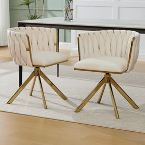 Set de 2 scaune pivotante din catifea, Fildeș | Aosom Romania