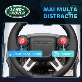AIYAPLAY Mașinuță Electrică pentru Copii 18 Luni-5 Ani cu Licență Land Rover cu Muzică, USB și MP, 65x43x40 cm ,Alb | Aosom Romania