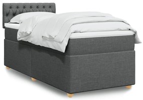 vidaXL Pat box spring cu saltea, gri închis, 90x200 cm, textil