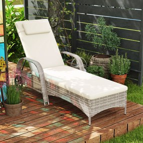 Outsunny Șezlong saltea înclinare reglabilă multi-poziții cotiere roți 200 x 73 x 30-103 cm gri deschis | Aosom Romania