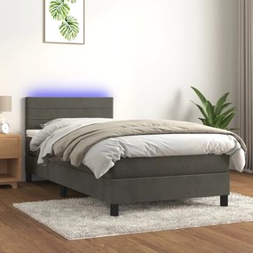 3134430 vidaXL Pat continental cu saltea și LED, gri închis, 80x200 cm catifea